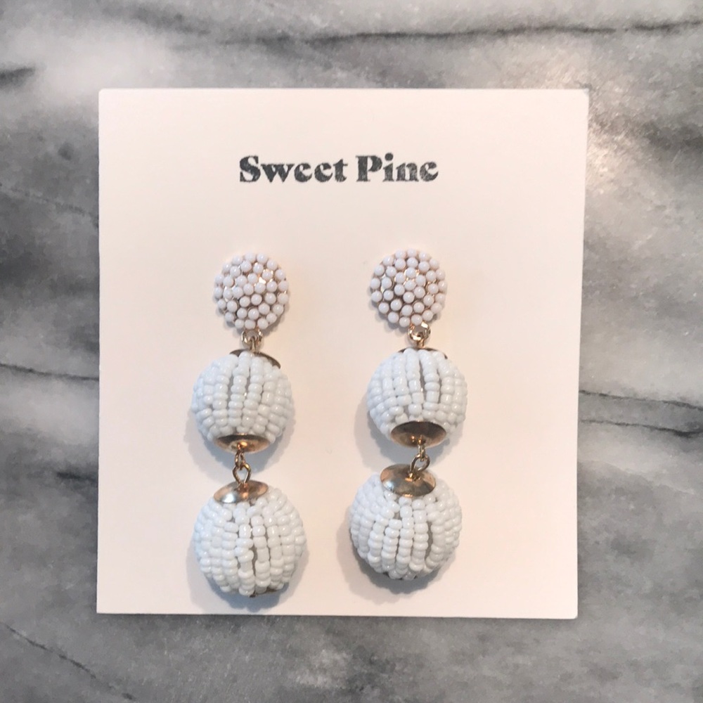 White beaded drop earrings